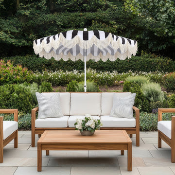 Mariner 6.5 ft. Classic Cottage Fringe Tassel Market Beach Umbrella
